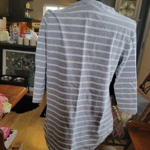 Gray and White Striped Long Sleeve Shirt